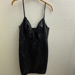 Papaya Black Faux Leather Mini Dress Lace-Up Bust L